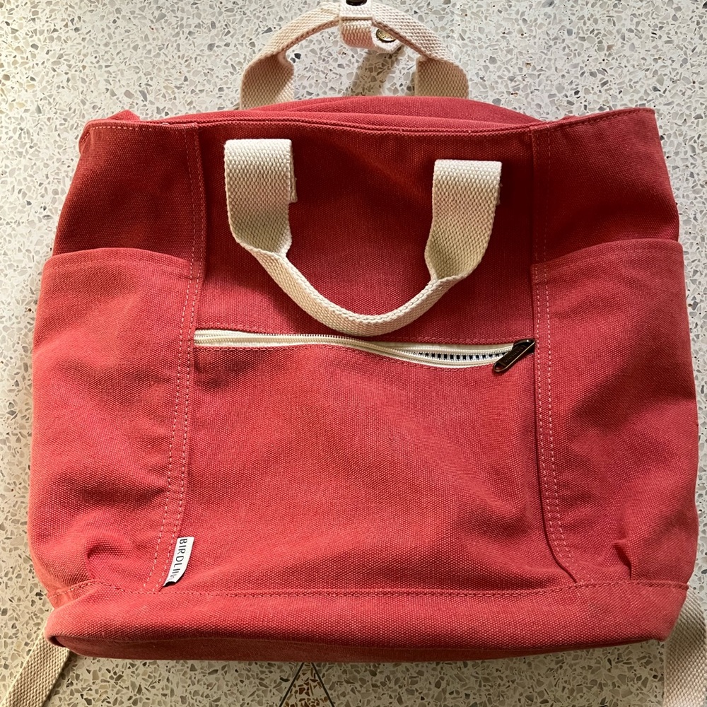 Birdling Backpacker Backpack/Tote/Diaper Bag in faded red canvas